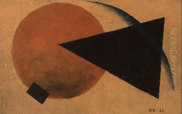 Composition With Orange Circle, Black Triangle And Blue Crescent - view 1