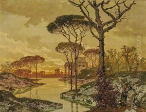 Evening Shore Landscape With An Antique Style Villa Evening Shore Landscape With An Antique Style Villa