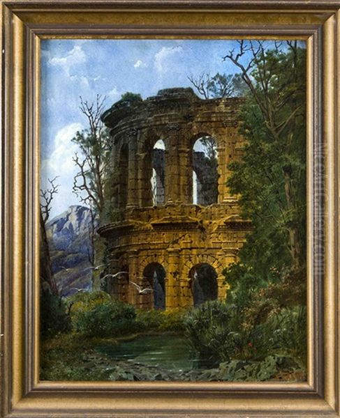 Ideallandschaft Mit Romischer Ruine Und Auffliegenden Vogeln - view 1