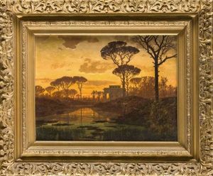 Italienische Landschaft Mit Blick Auf Einen Park Im Abendlicht