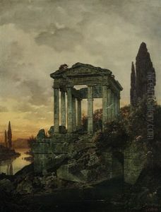 Tempelruine Im Abendlicht by Ferdinand Knab