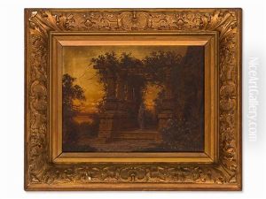 Temple Ruin At Sunset by Ferdinand Knab