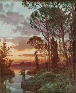 Abendstimmung Mit Flotenspieler (+ Abendstimmung Mit Steinbrucke; 2 Works) by Ferdinand Knab