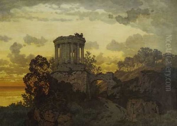 Abendstimmung An Felsiger Meereskuste Mit Romischer Ruine - view 1