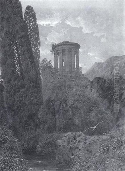 Antiker Rundtempel In Sudlandischer Gebirgslandschaft - view 1