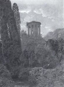 Antiker Rundtempel In Sudlandischer Gebirgslandschaft