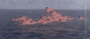 Flamingos Above The Mediterranean Sea by Hermann Joseph Knackfuss