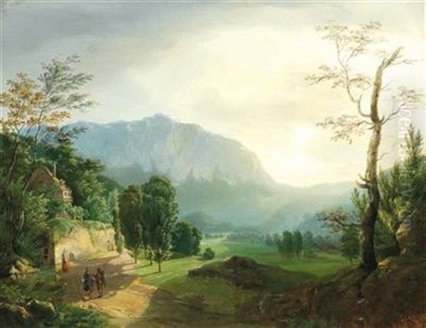 Romantic Landscape With Walkers - view 1