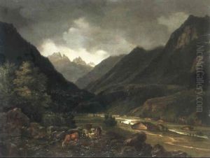Gebirgslandschaft Mit Hirten by Anton Knapp