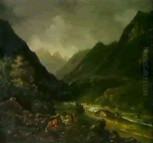 Gebirgslandschaft Mit Hirten by Anton Knapp