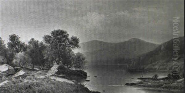River Landscape With Fisherman - view 1