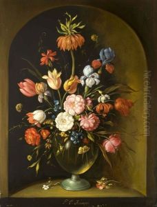 Blumenstilleben In Einer Glasvase by F. V. Knapp