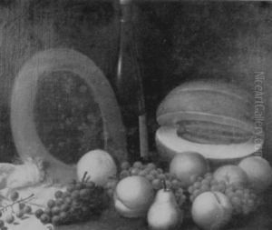 Still Life With Fruit And Wine Bottle by George Kasson Knapp