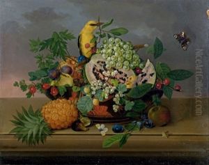 Nature Morte De Fruits Dans Une Jatte Posee Sur Un Entablement by Johann Knapp