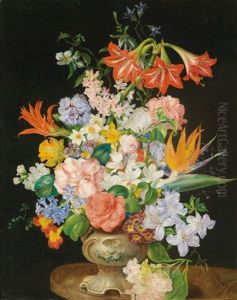 Blumenstuck Mit Kamelie, Azalee, Strelitzie, Amaryllis Und Hyazinthe by Johann Knapp