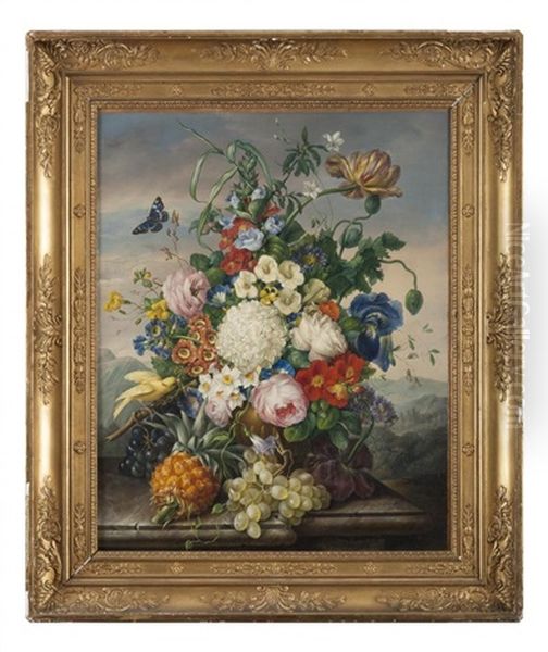 Bouquet De Fleurs Avec Un Ananas Et Du Raisin - view 1