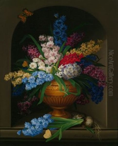 Hyazinthen In Vase Und Schmetterlinge - view 1