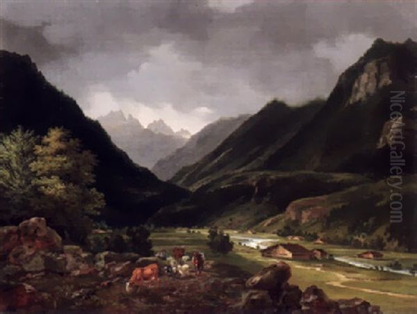 Ziehende Hirten In Einem Tal In Den Osterreichischen Alpen - view 1