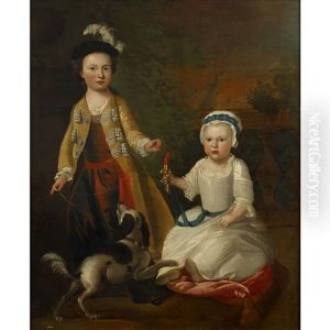 Elegant Children With Their Dog In A Landscape