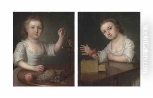 Portrait Of A Child Feeding Grapes To A Bird (+ Portrait Of A Child Playing With A Toy; Pair) by George Knapton