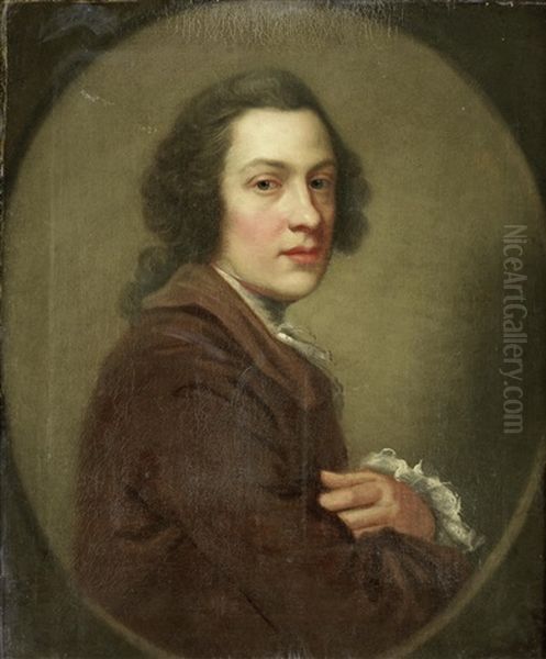 Portrait Of A Gentleman, Half-length, In A Brown Coat And White Cuffs, Within A Painted Oval - view 1