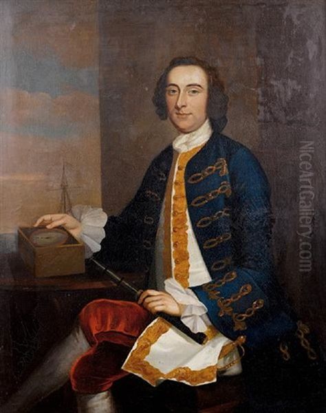 Portrait Of Admiral Sir Hugh Palliser Holding A Telescope And Seated Before An Open Window, A View To Shipping Beyond - view 1