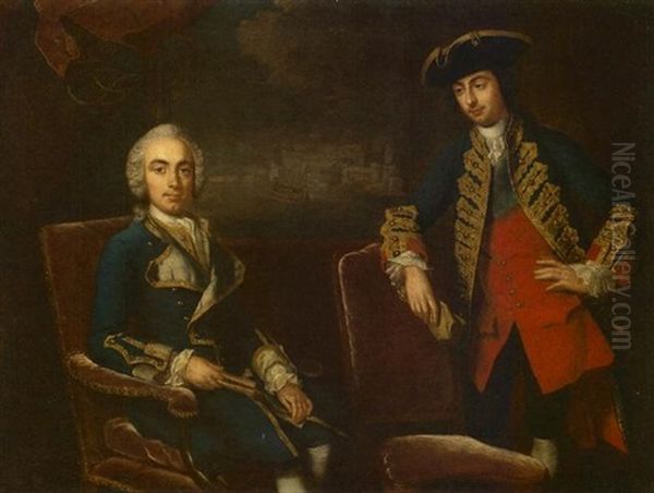 Double Portrait Of Naval Officers, Traditionally Identified As Captain Cook And His Brother, With Marine Painting - view 1