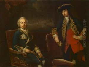 Double Portrait Of Naval Officers, Traditionally Identified As Captain Cook And His Brother, With Marine Painting by George Knapton