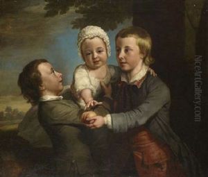 Group Portrait Of Three Children In A Wooded Landscape, The Eldest Holding A Peach Group Portrait Of Three Children In A Wooded Landscape, The Eldest Holding A Peach