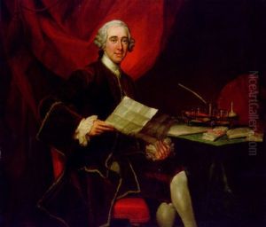 Portrait Of Robert Darcy, Fourth Earl Of Holderness, In A Dark Red Coat With Green Trim, Holding A Letter, At A Desk