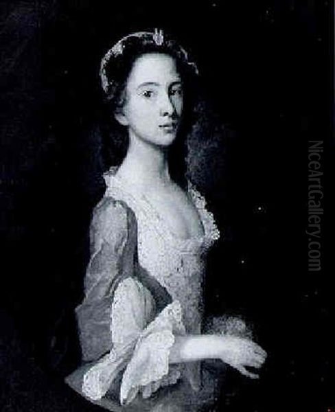 Portrait Of A Young Lady Standing Before A Landscape - view 1