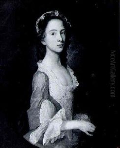 Portrait Of A Young Lady Standing Before A Landscape by George Knapton