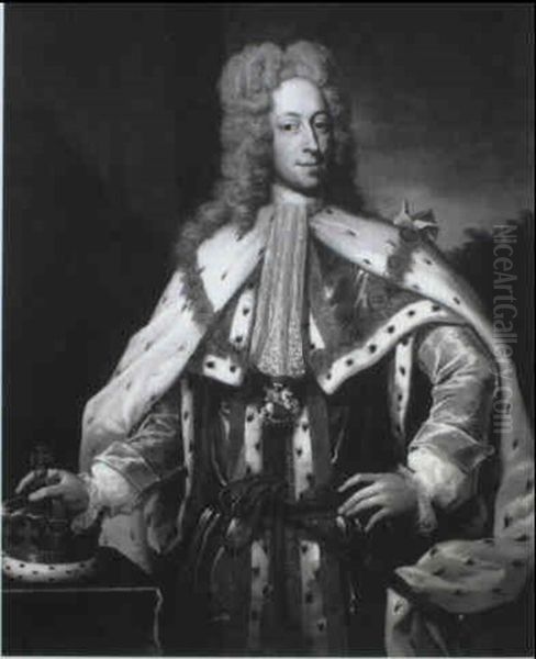 Portrait Of Frederick, Prince Of Wales, Standing Three-quarter Length In Garter Robes With His Hand Resting by George Knapton