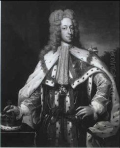 Portrait Of Frederick, Prince Of Wales, Standing            Three-quarter Length In Garter Robes With His Hand Resting by George Knapton