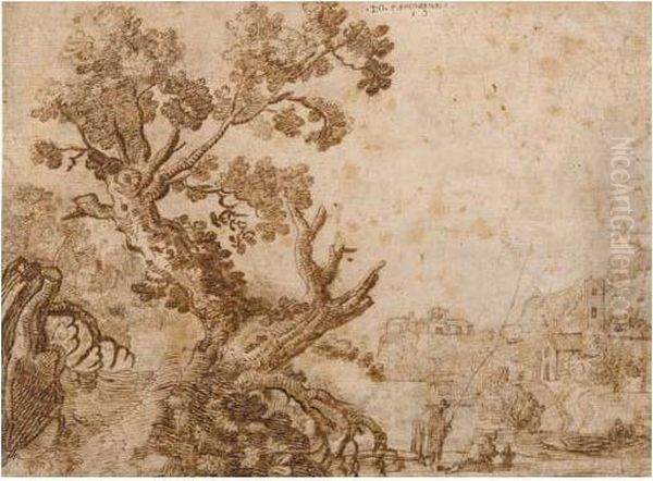 Study Of A Tree With Figures And Distant Village - view 1