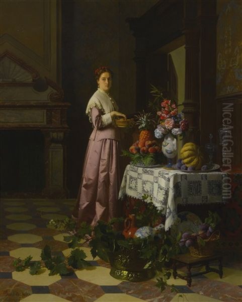 An Interior With Fruit And Flowers - view 1