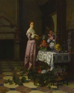 An Interior With Fruit And Flowers by Petrus Renier Hubertus Knarren