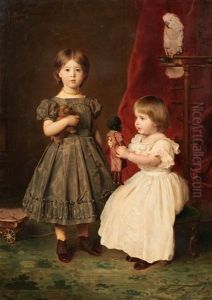 Doppelportrat Der Tochter Des Kunstlers, Marie Und Hedwig Knaus by Ludwig Knaus