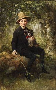 Portrait Of A Boy With A Dog In A Forest Portrait Of A Boy With A Dog In A Forest