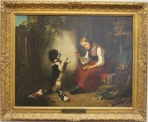 Young Girl With Dog by Ludwig Knaus