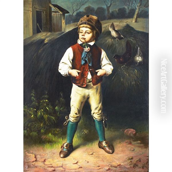 Boy In A Farmyard With Pigeons; Boy With Turnips In A Root Cellar (pair) - view 1