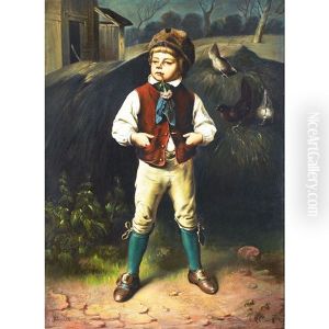 Boy In A Farmyard With Pigeons; Boy With Turnips In A Root Cellar (pair) by Ludwig Knaus