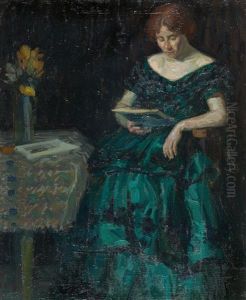 Lesende Frau In Grunem Kleid