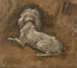 Liegender Pudel, Von Hinten Gesehen by Ludwig Knaus
