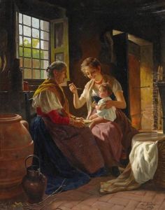 Interieur Mit Drei Generationen by Ludwig Knaus