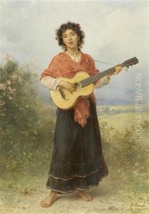 Die Lautenspielerin by Ludwig Knaus