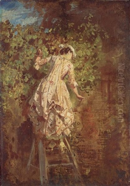 Emma Fay Auf Der Leiter Beim Rosenpflucken - view 1