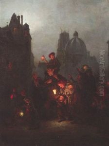 Abendlicher Martinszug In Dusseldorf by Ludwig Knaus