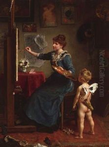 Die Malerin Und Ihr Modell by Ludwig Knaus