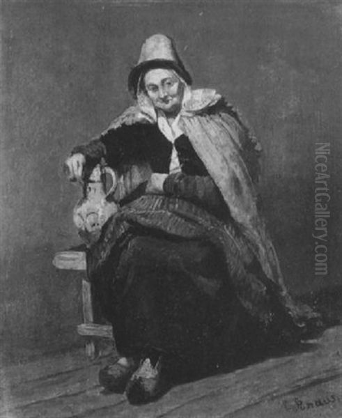 Sitzende Bauersfrau Mit Steinzeugkrug - view 1